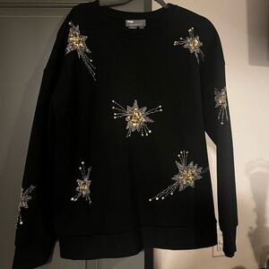 Anthropologie Black Embellished Sequin Crewneck